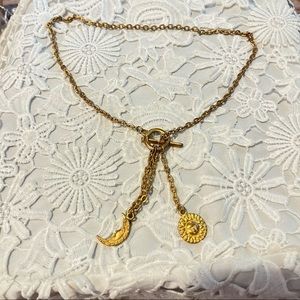 Sun and moon gold necklace